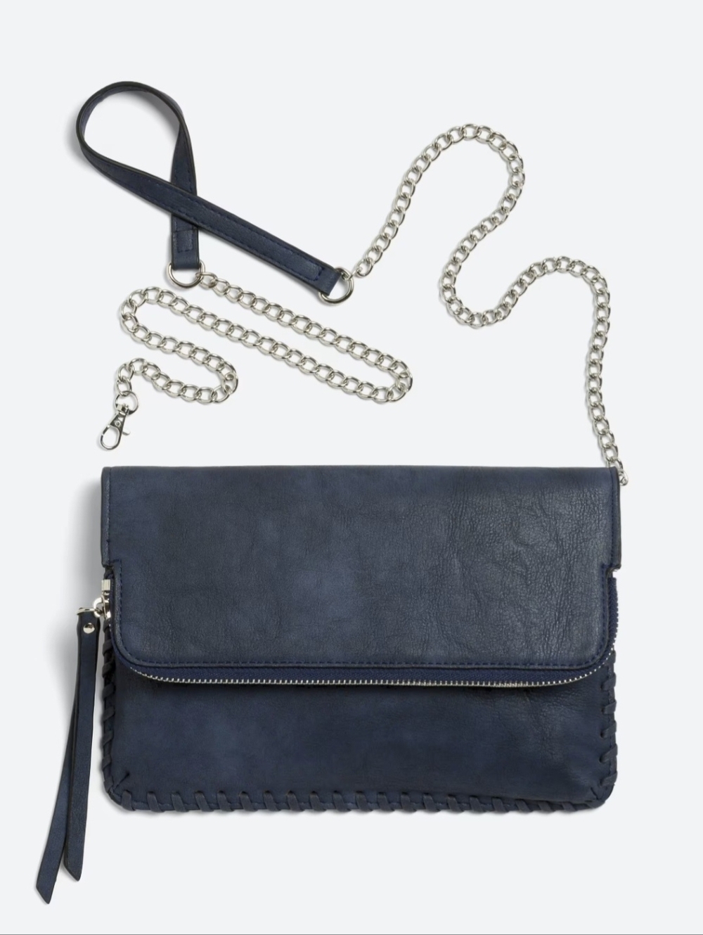 NWT Urban Expressions Navy Fold-Over Crossbody Bag with Silver Chain Stitch Fix